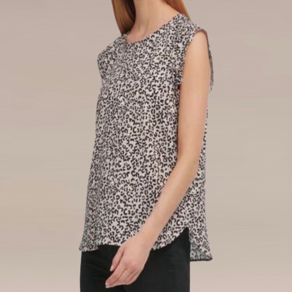 DKNY Top Leopard Animal Print Flutter Sleeve Tank Sleeveless Small